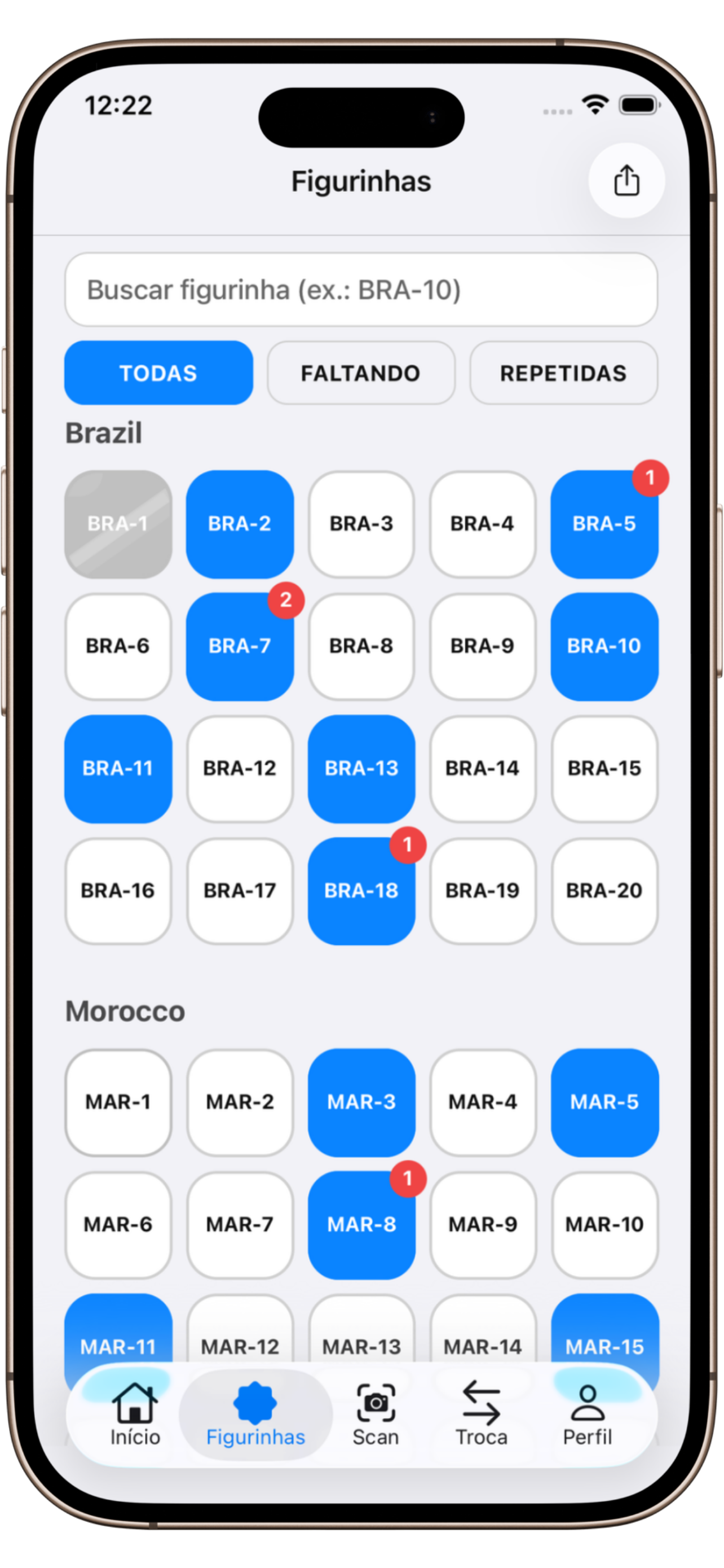 Tela de progresso do álbum no StickerHub